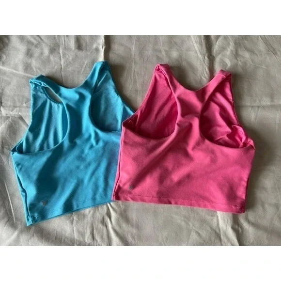 Old Navy Active Bra M(8) Powersoft Girls Crop Top Turquoise/Pink Athletic Sports - Picture 6 of 13
